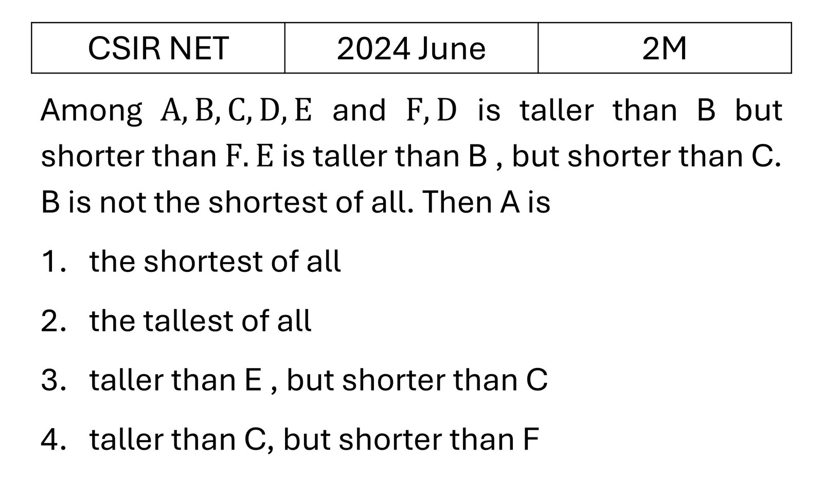 CSIR NET 2024 June Reasoning previous year question CSIR_2024_June_Q6