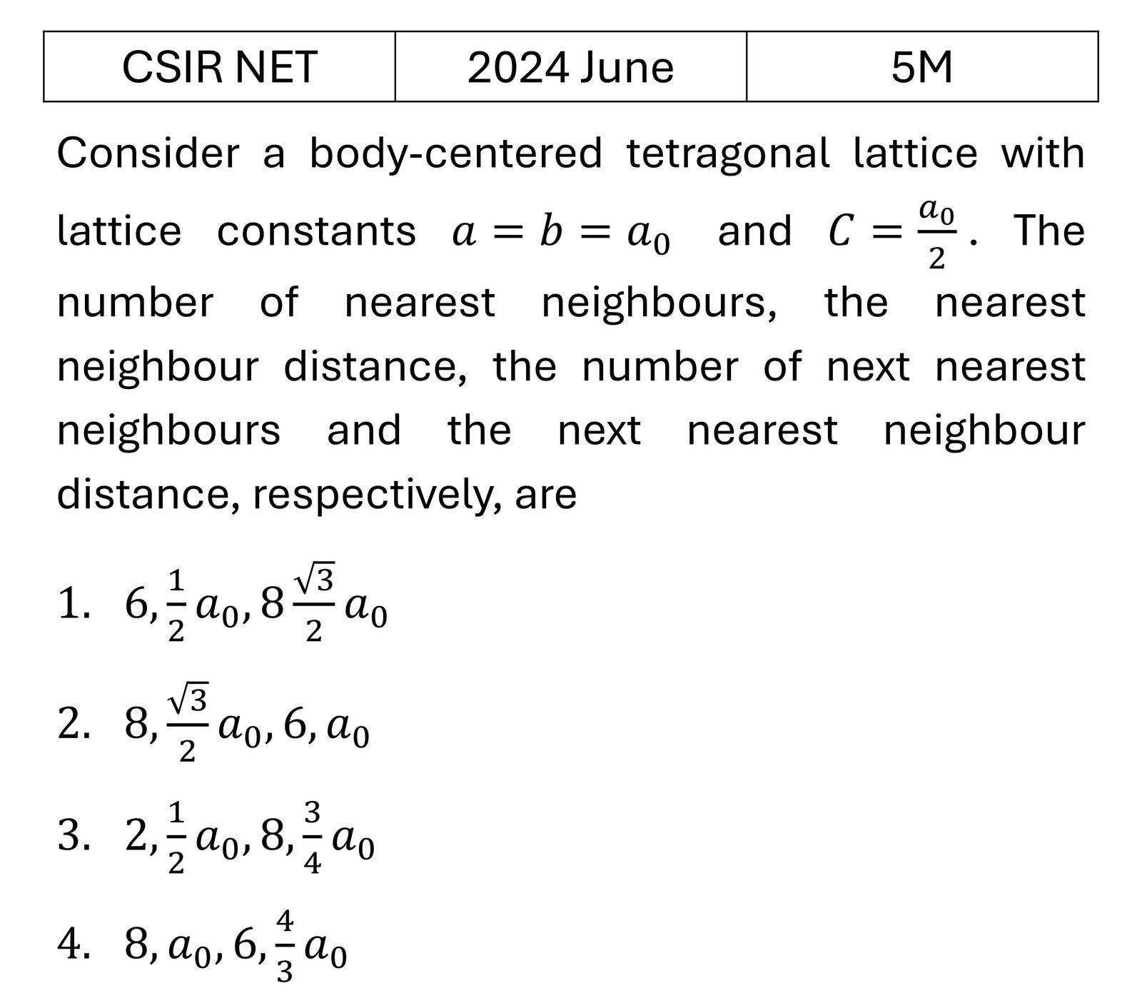 CSIR NET 2024 June Crystallography previous year question CSIR_2024_June_Q68
