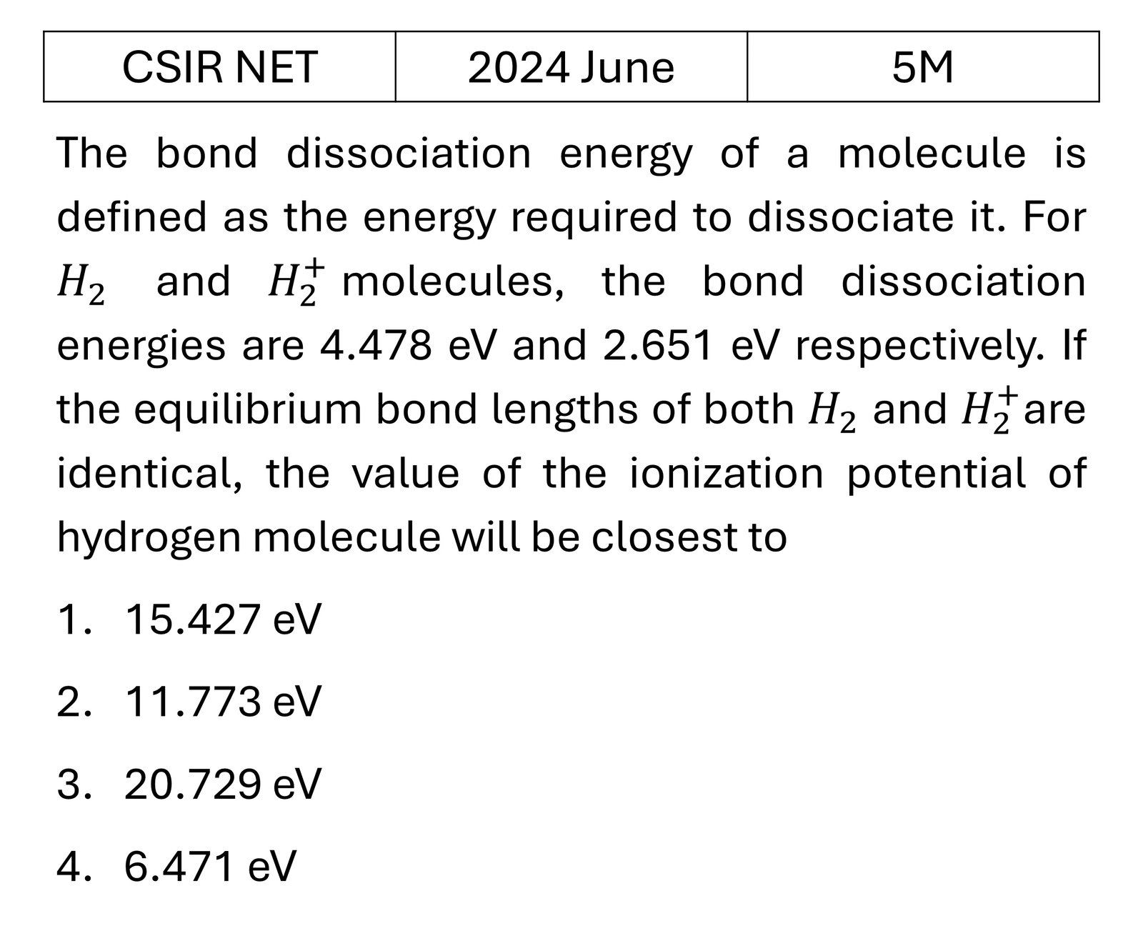CSIR NET 2024 June Molecular Physics previous year question CSIR_2024_June_Q70