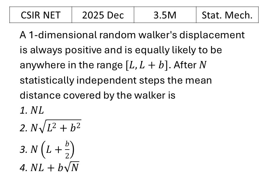 CSIR NET 2025 Dec Random Walk/Brownian motion/Diffusion previous year question CSIR_2025_Dec_Q23