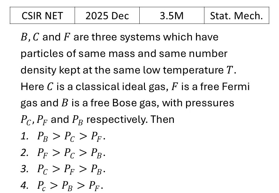 CSIR NET 2025 Dec Quantum Statistical Mechanics previous year question CSIR_2025_Dec_Q26