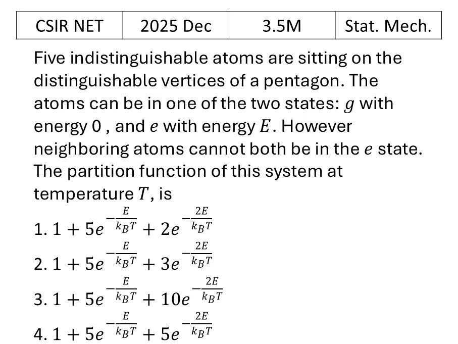 CSIR NET 2025 Dec Canonical Ensemble previous year question CSIR_2025_Dec_Q29