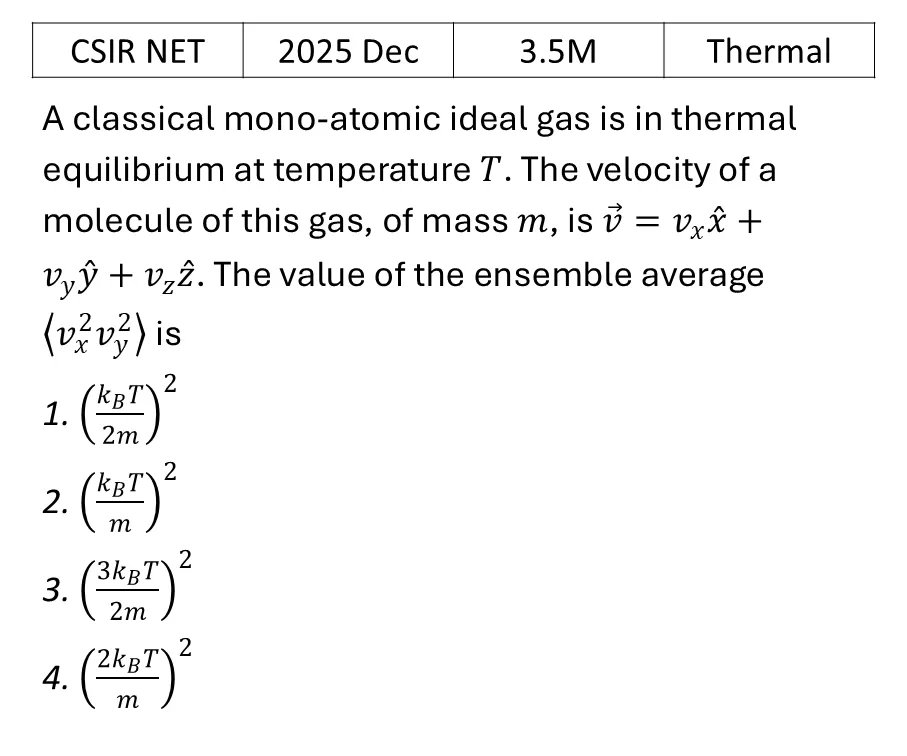 CSIR NET 2025 Dec Kinetic theory of gases previous year question CSIR_2025_Dec_Q35