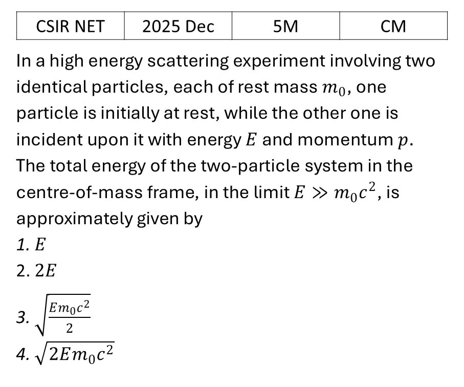CSIR NET 2025 Dec Special theory of relativity previous year question CSIR_2025_Dec_Q49