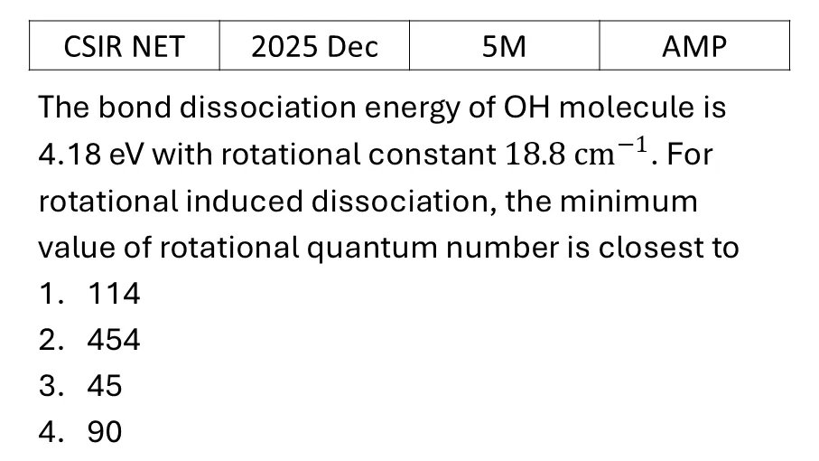 CSIR NET 2025 Dec Molecular Physics previous year question CSIR_2025_Dec_Q58