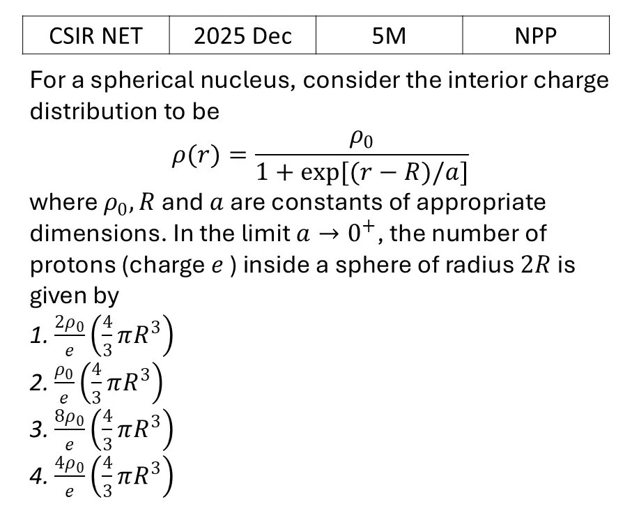 CSIR NET 2025 Dec Nuclear properties previous year question CSIR_2025_Dec_Q60