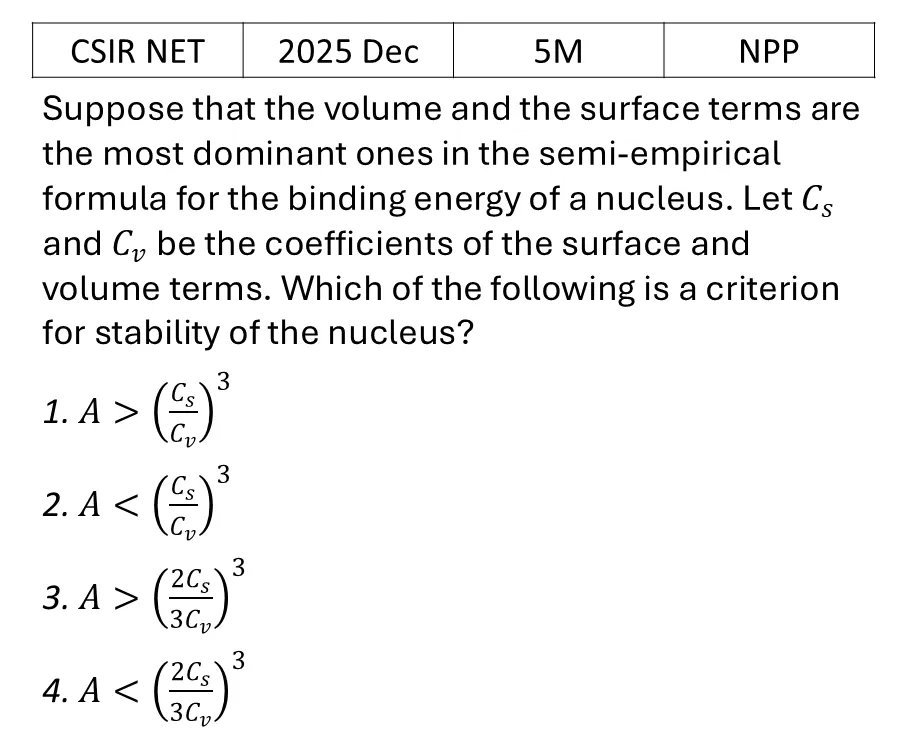 CSIR NET 2025 Dec Liquid Drop Model previous year question CSIR_2025_Dec_Q74