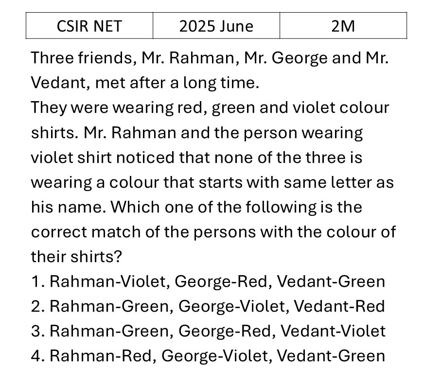 CSIR NET 2025 June Reasoning previous year question CSIR_2025_June_Q20