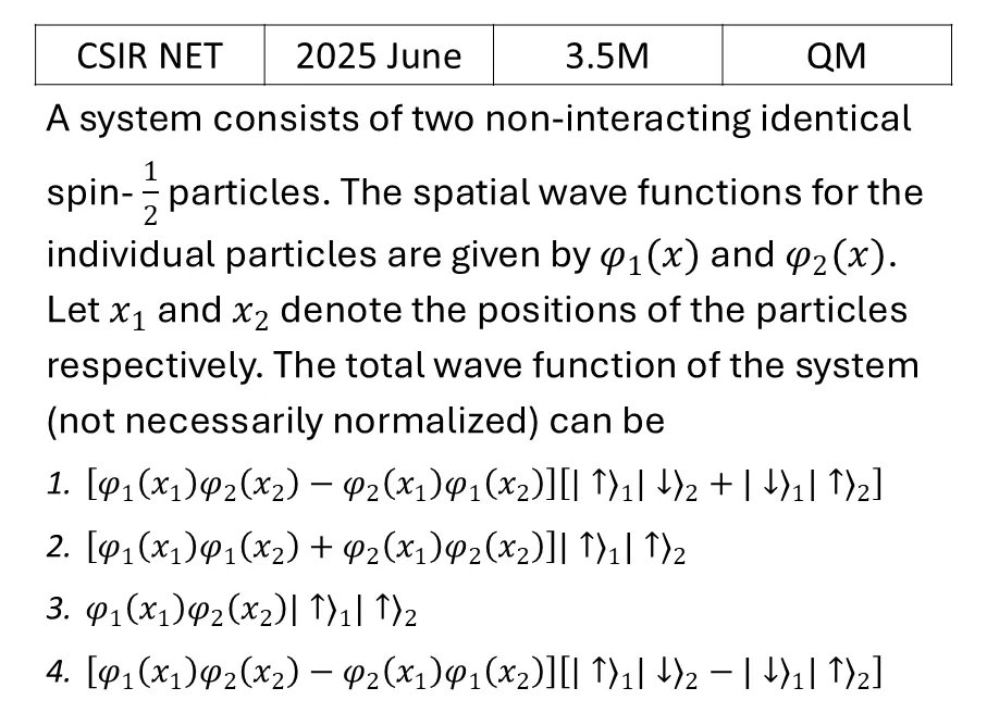 CSIR NET 2025 June Two particle System previous year question CSIR_2025_June_Q30