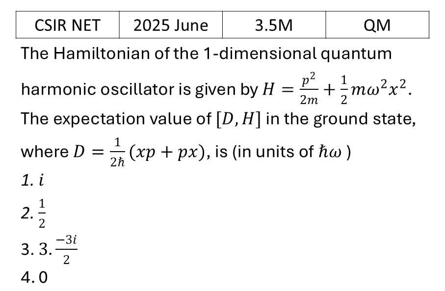 CSIR NET 2025 June Basic Quantum Mechanics previous year question CSIR_2025_June_Q33