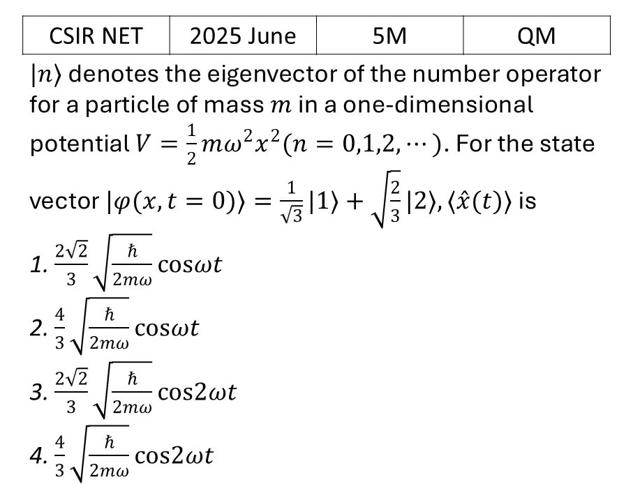 CSIR NET 2025 June Quantum Harmonic Oscillator previous year question CSIR_2025_June_Q54