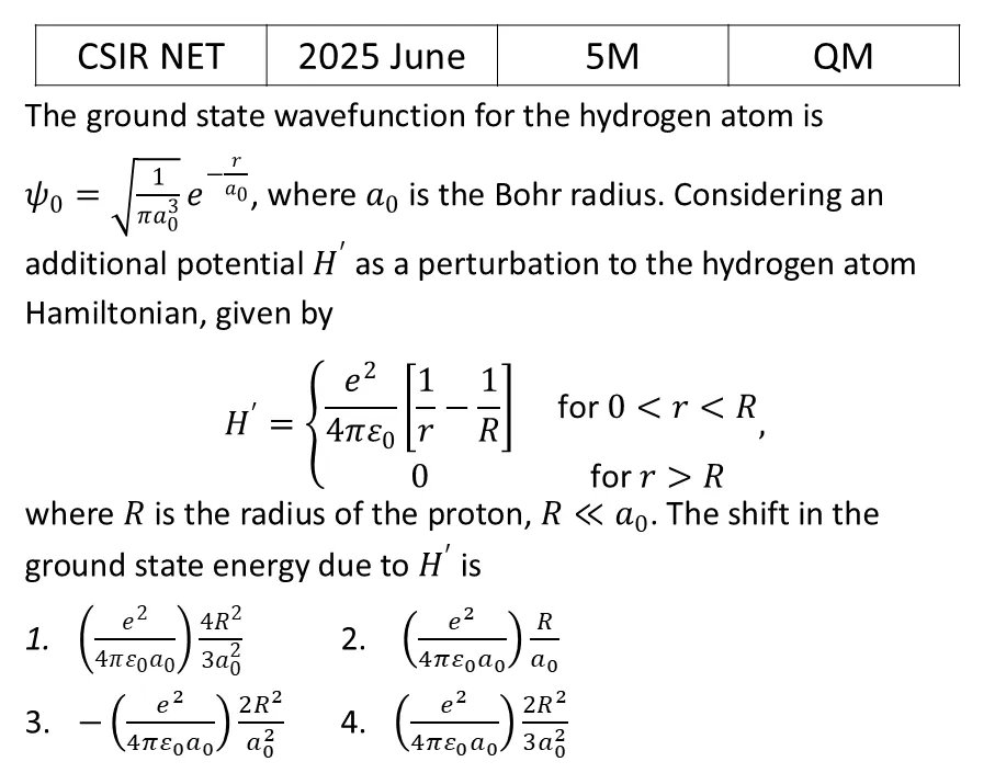 CSIR NET 2025 June Pertubation theory previous year question CSIR_2025_June_Q55