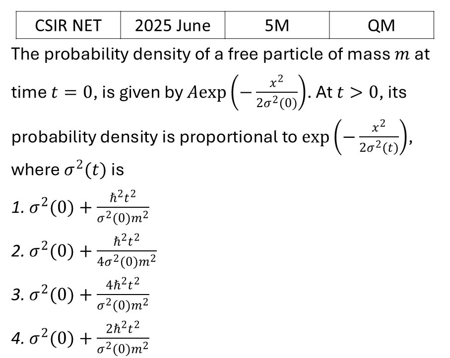 CSIR NET 2025 June Basic Quantum Mechanics previous year question CSIR_2025_June_Q56