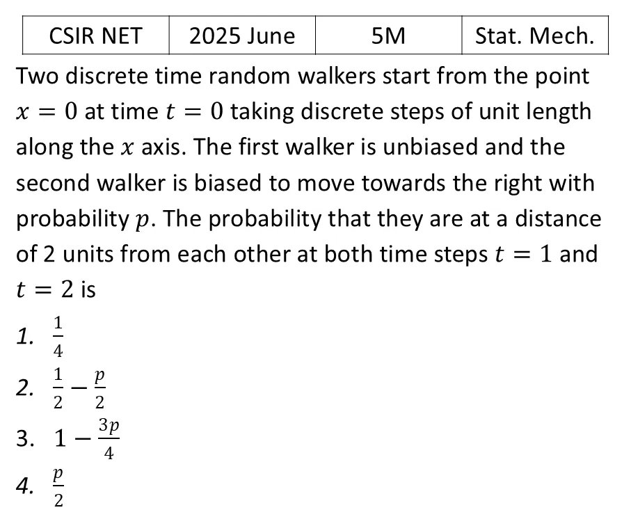 CSIR NET 2025 June Random Walk/Brownian motion/Diffusion previous year question CSIR_2025_June_Q62
