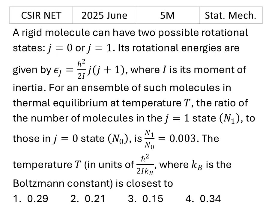 CSIR NET 2025 June Canonical Ensemble previous year question CSIR_2025_June_Q63