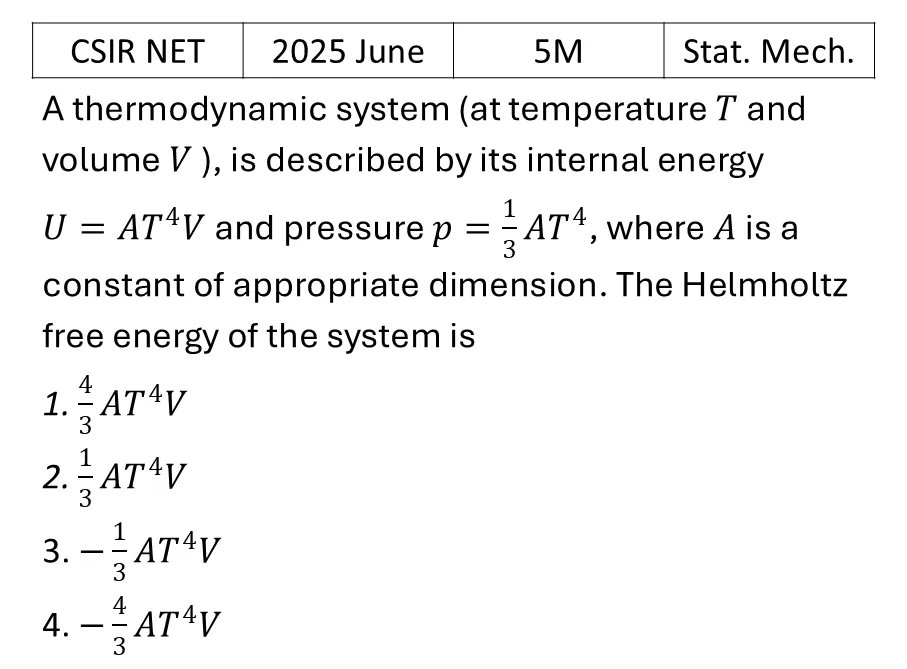 CSIR NET 2025 June Canonical Ensemble previous year question CSIR_2025_June_Q64