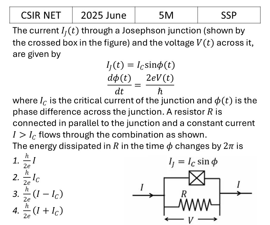 CSIR NET 2025 June Superconductivity previous year question CSIR_2025_June_Q65