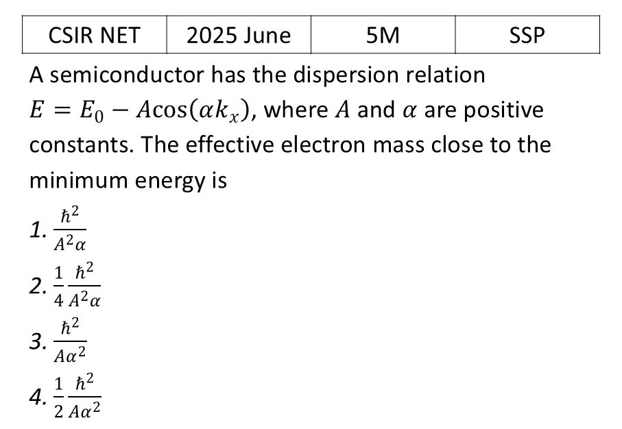 CSIR NET 2025 June Semiconductor Physics previous year question CSIR_2025_June_Q66