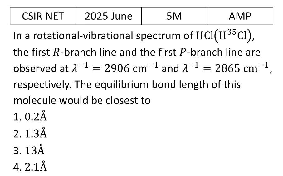 CSIR NET 2025 June Molecular Physics previous year question CSIR_2025_June_Q72