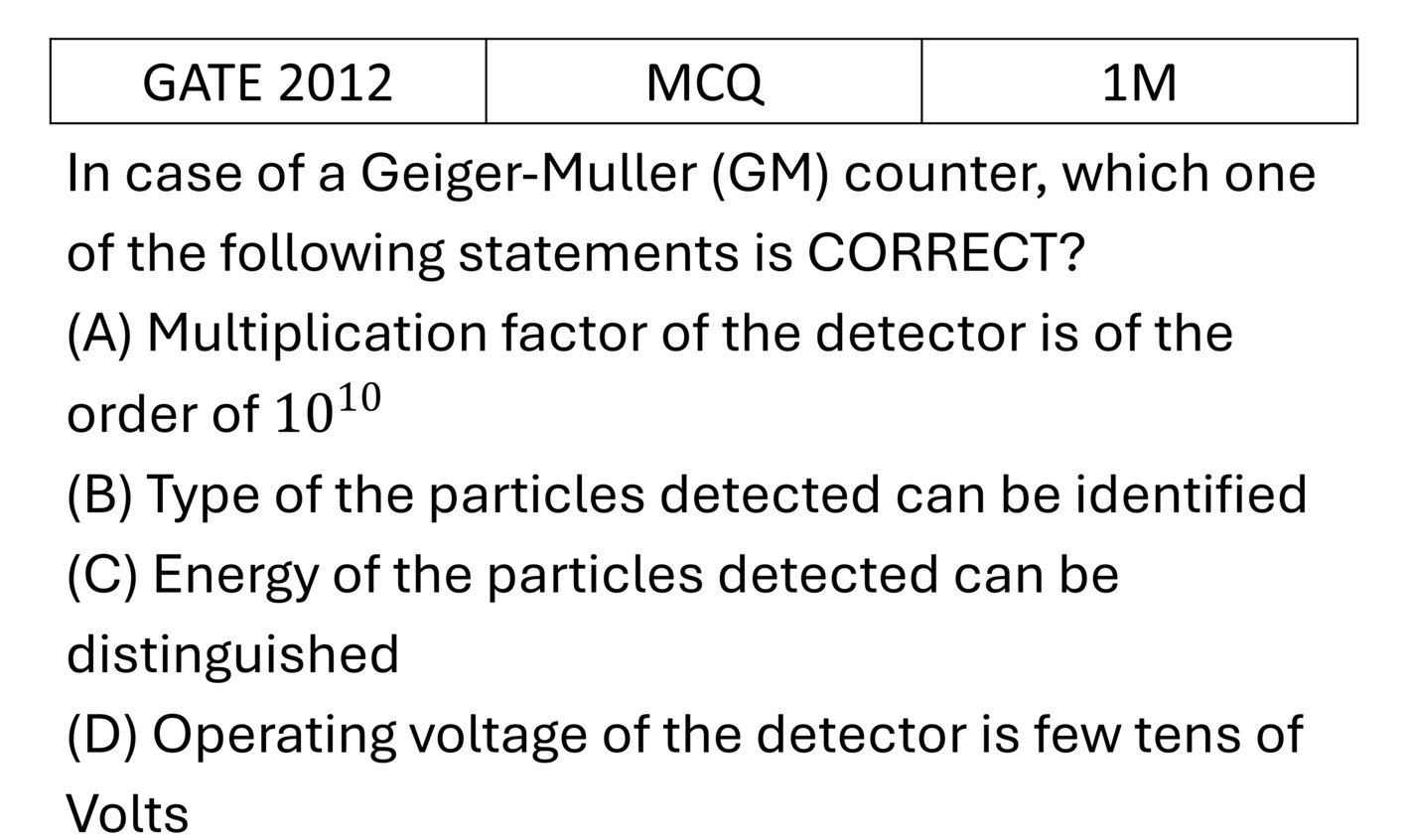 GATE 2012 Particle detector and accelerator previous year question GATE_2012_Q10