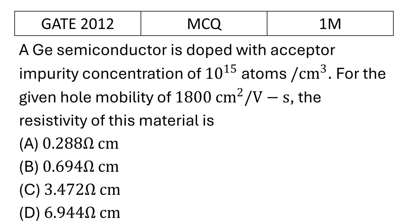 GATE 2012 Semiconductor Physics previous year question GATE_2012_Q12