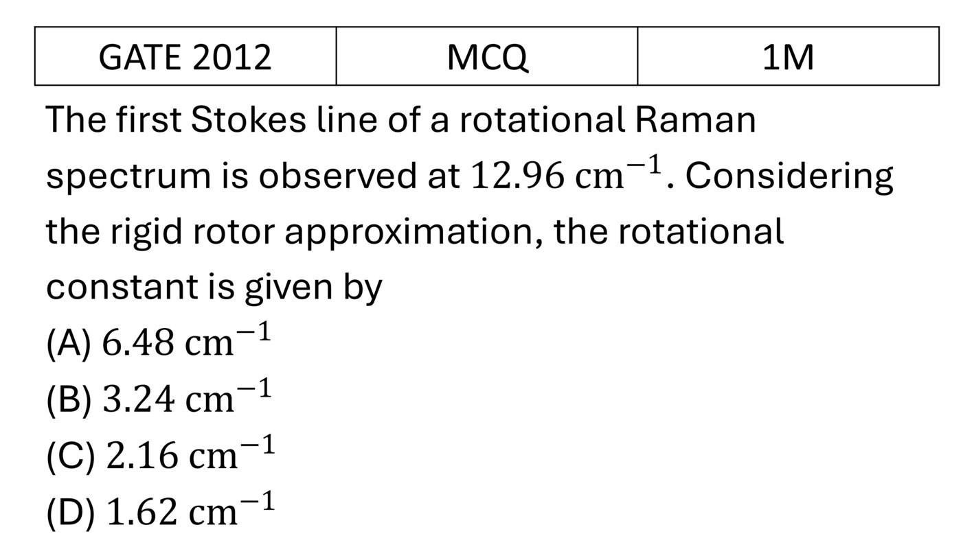 GATE 2012 Molecular Physics previous year question GATE_2012_Q16
