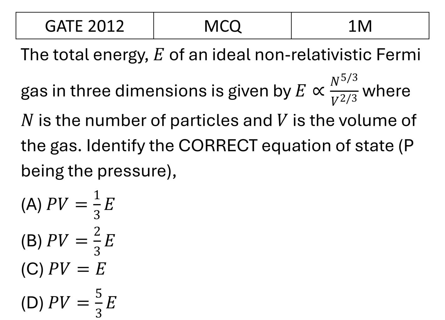 GATE 2012 Quantum Statistical Mechanics previous year question GATE_2012_Q17