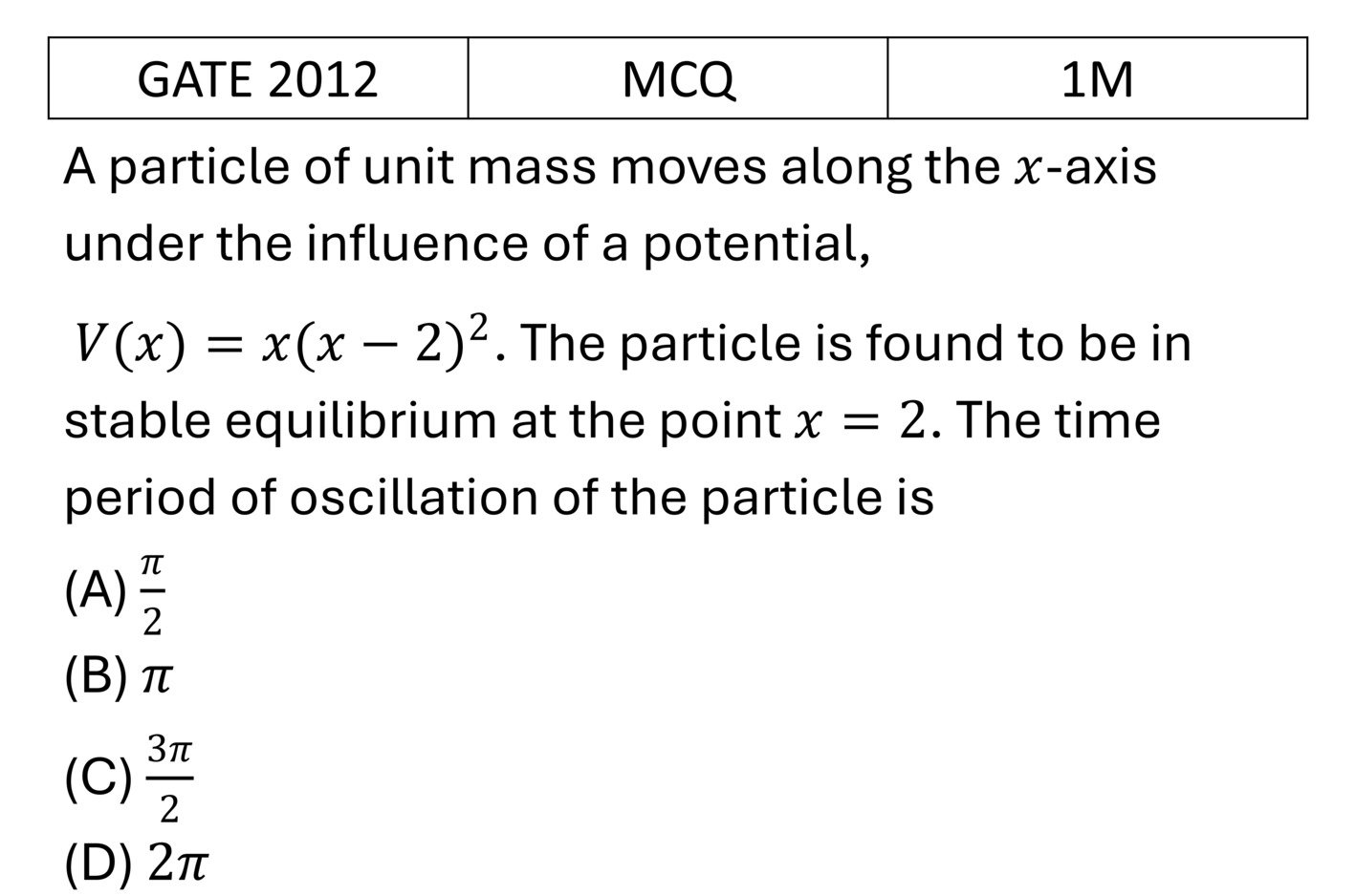 GATE 2012 Small Oscillations previous year question GATE_2012_Q22