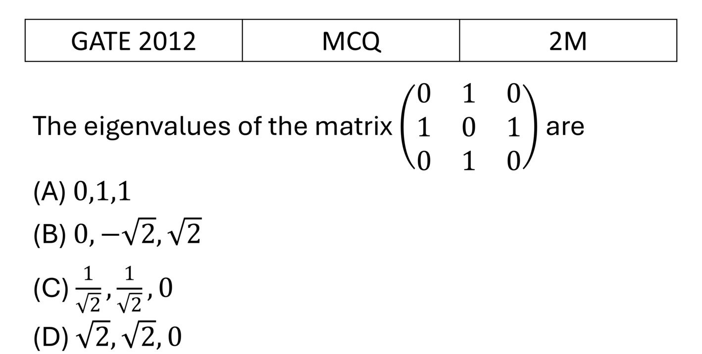 GATE 2012 Matrices previous year question GATE_2012_Q29