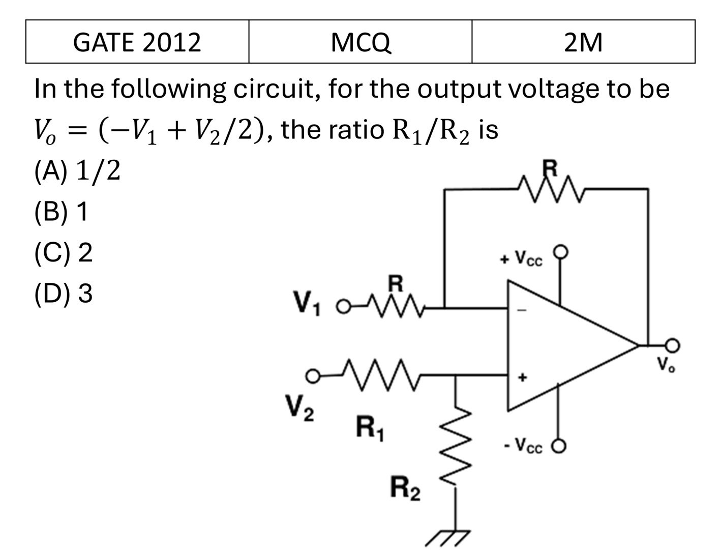 GATE 2012 OPAMP previous year question GATE_2012_Q31