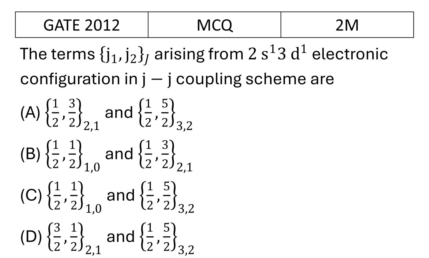 GATE 2012 Spin and Total Angular momentum previous year question GATE_2012_Q32