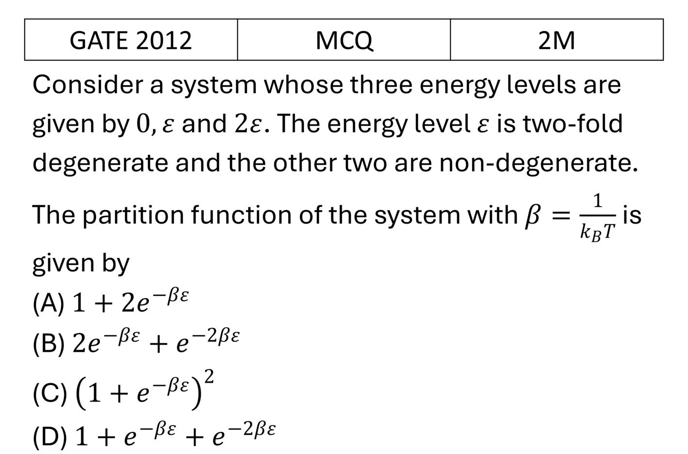 GATE 2012 Canonical Ensemble previous year question GATE_2012_Q38