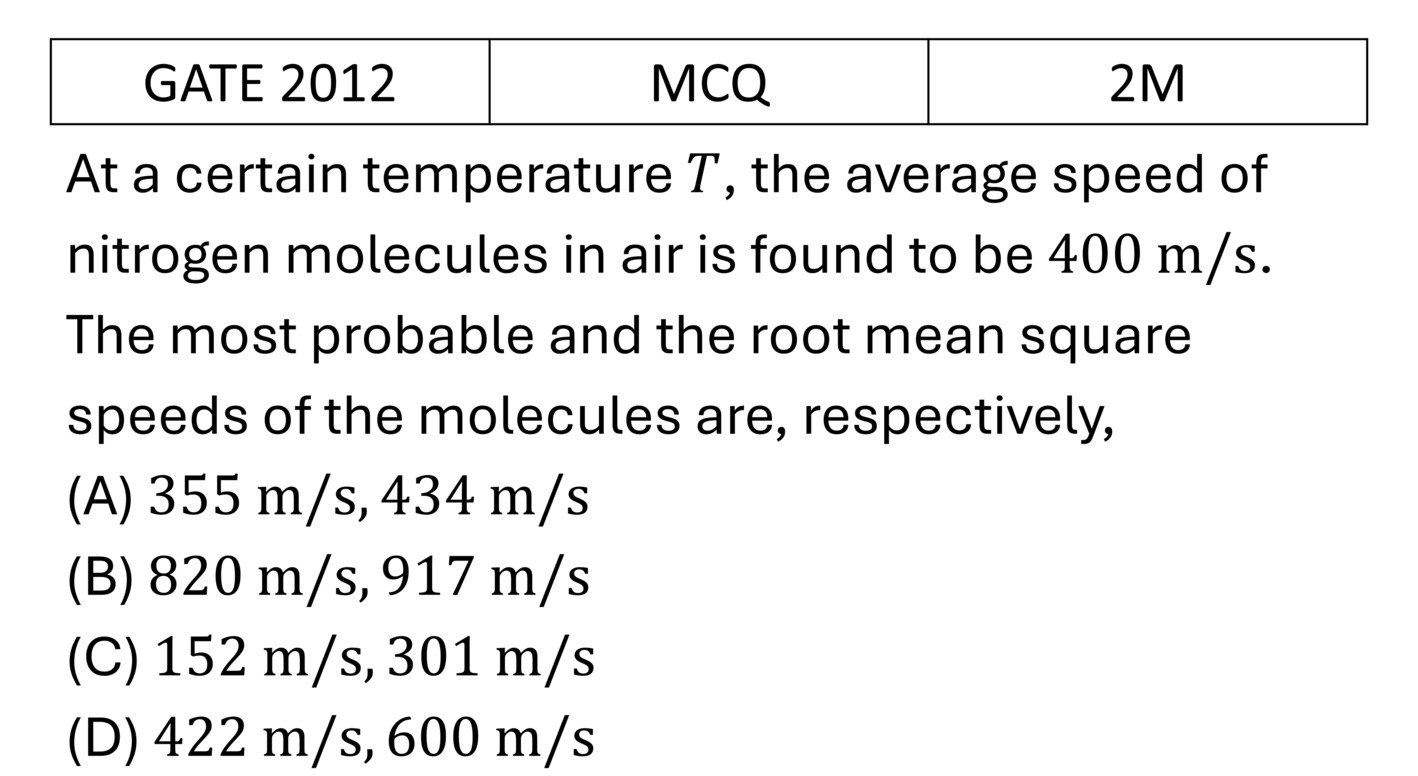 GATE 2012 Kinetic theory of gases previous year question GATE_2012_Q47