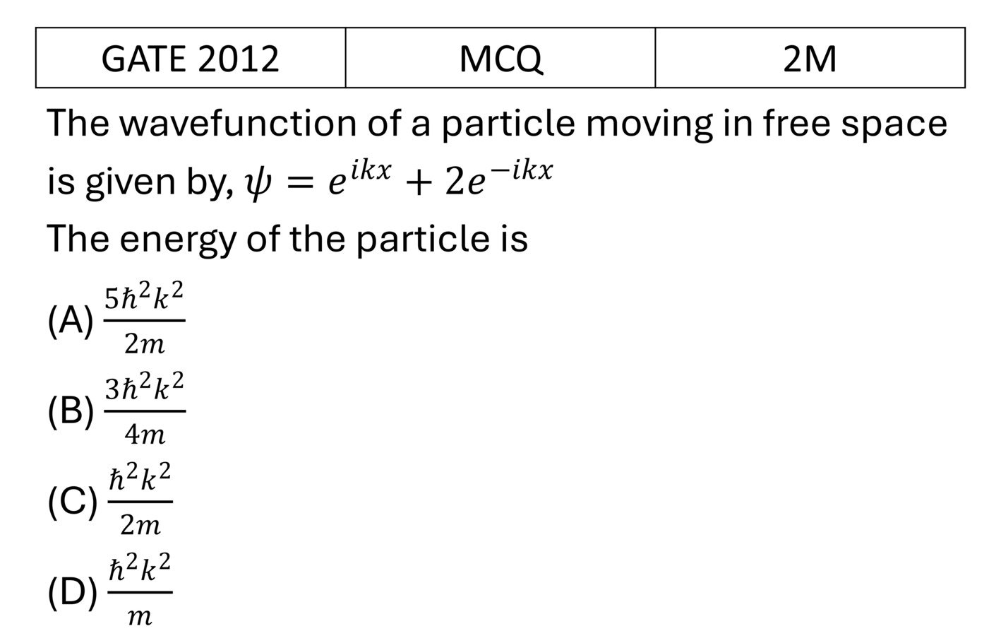 GATE 2012 Basics Quantum Mechanics previous year question GATE_2012_Q48