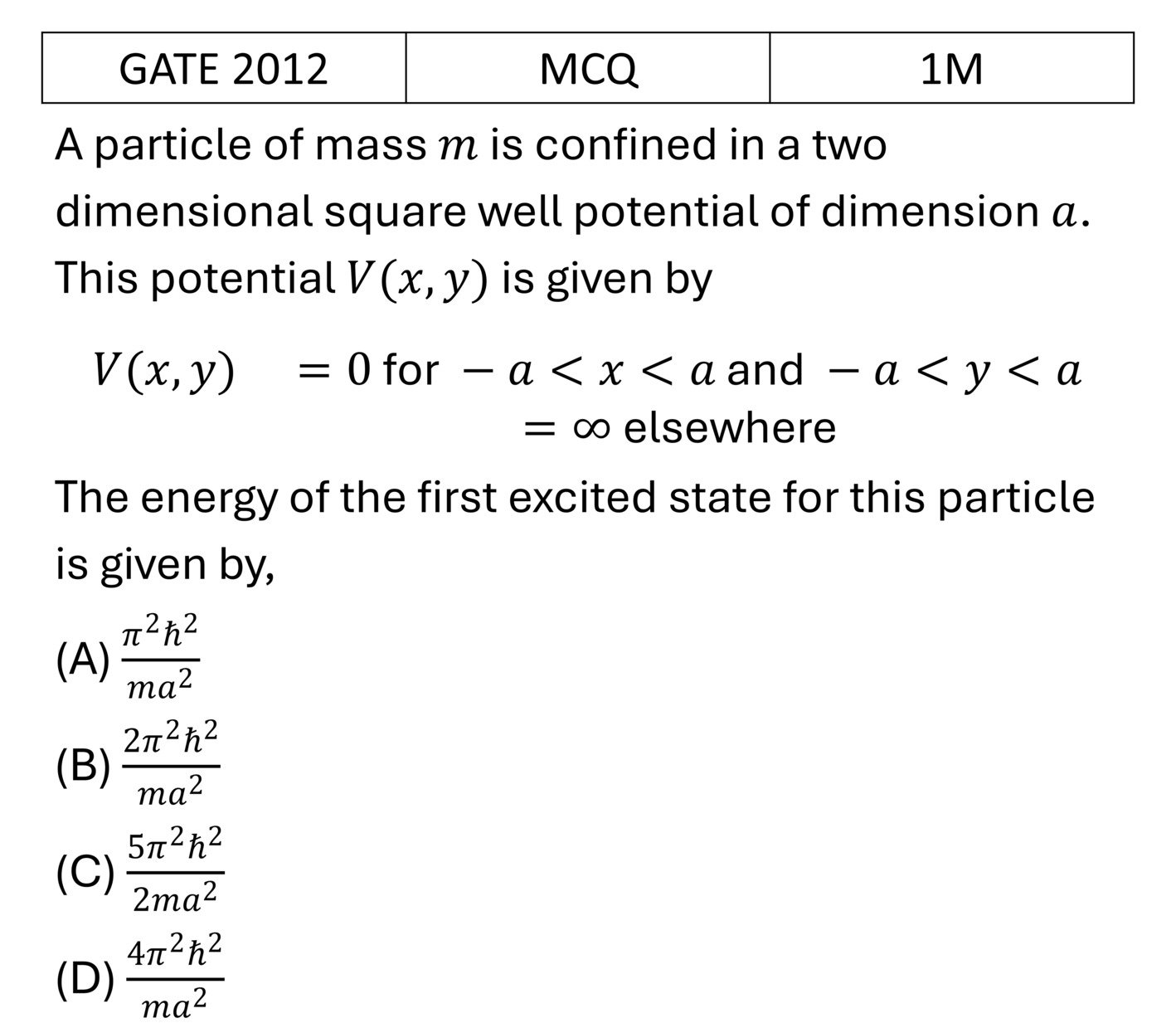 GATE 2012 Potential Well previous year question GATE_2012_Q5