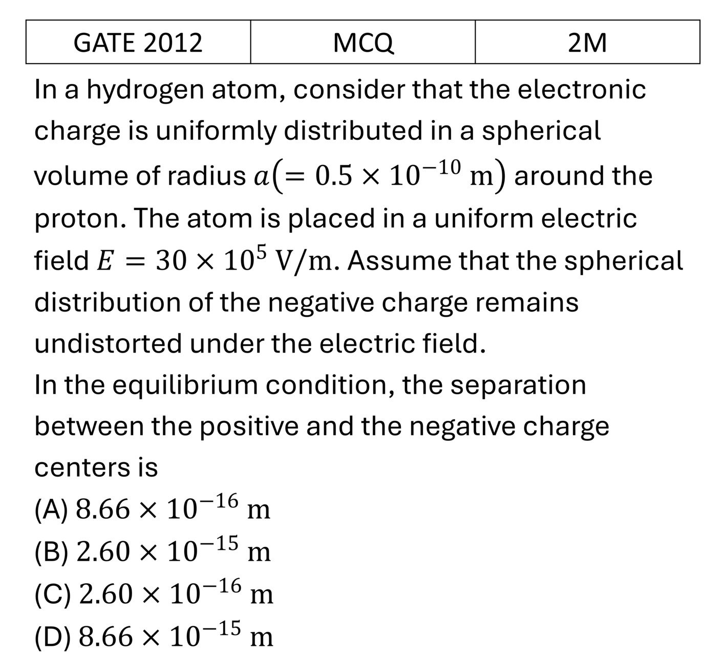 GATE 2012 Electric field in matter previous year question GATE_2012_Q52