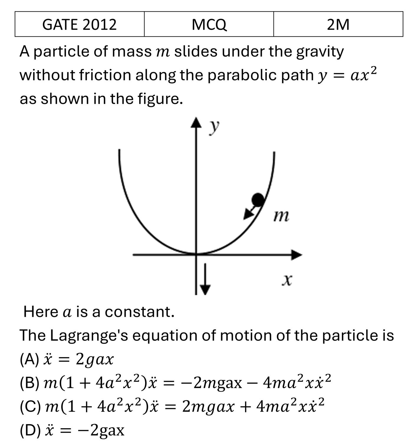 GATE 2012 Lagrangian and Hamiltonian previous year question GATE_2012_Q55