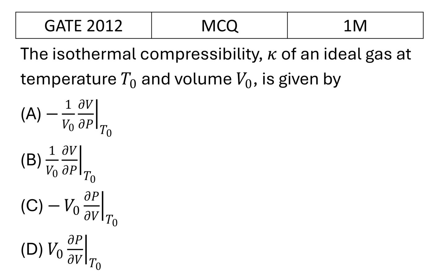 GATE 2012 Laws of thermodynamics previous year question GATE_2012_Q6