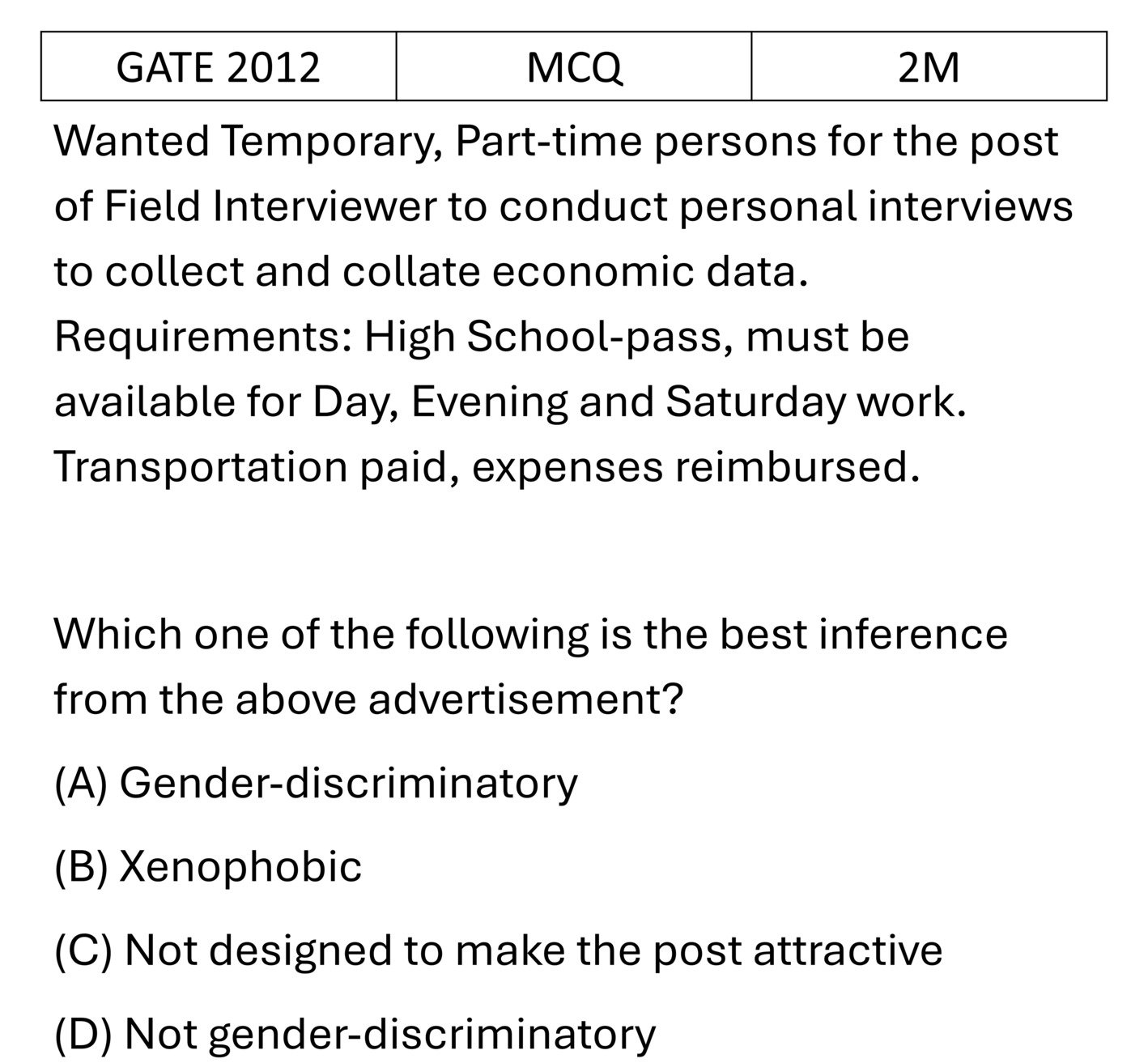 GATE 2012 Reasoning previous year question GATE_2012_Q64