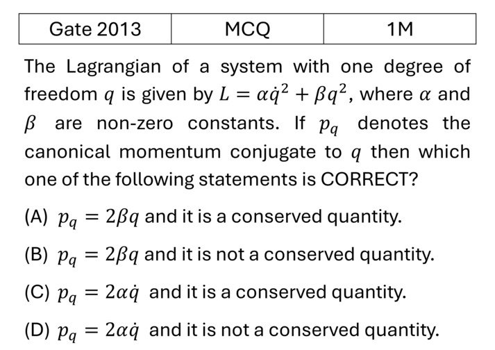 GATE 2013 Lagrangian and Hamiltonian previous year question GATE_2013_Q18