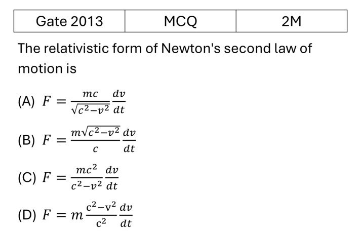 GATE 2013 Relativistic EMT previous year question GATE_2013_Q29