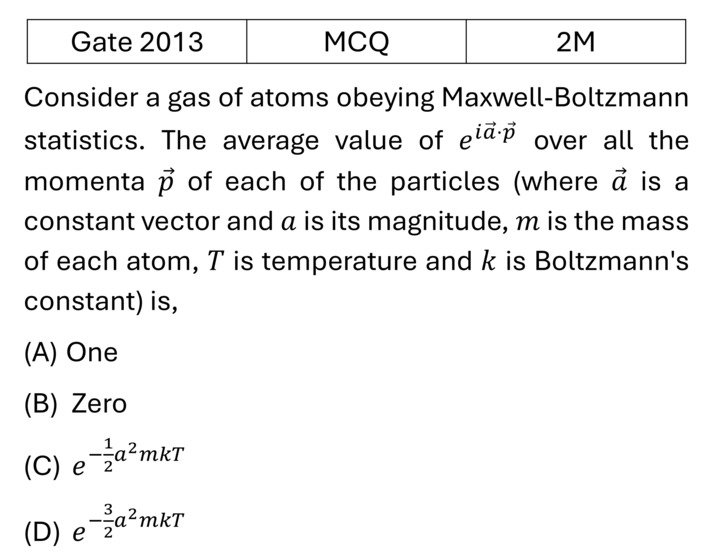 GATE 2013 Canonical Ensemble previous year question GATE_2013_Q30