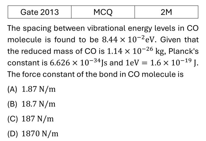 GATE 2013 Molecular Physics previous year question GATE_2013_Q37