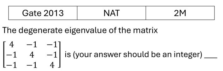 GATE 2013 Matrices previous year question GATE_2013_Q42