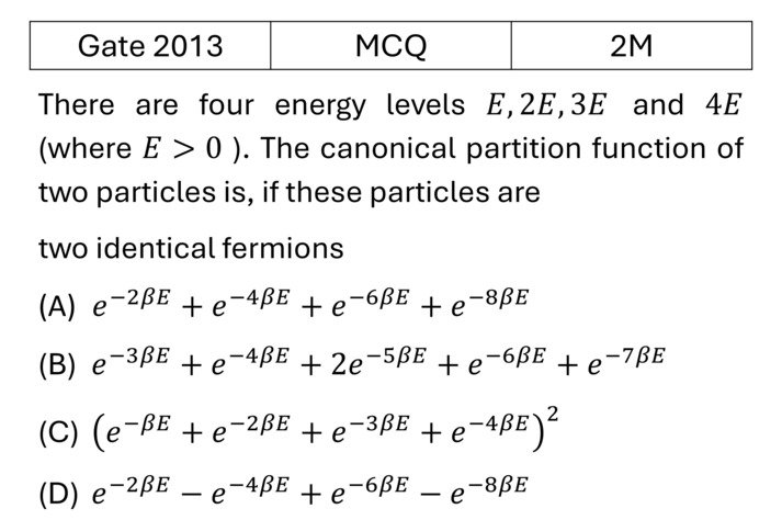 GATE 2013 Canonical Ensemble previous year question GATE_2013_Q48