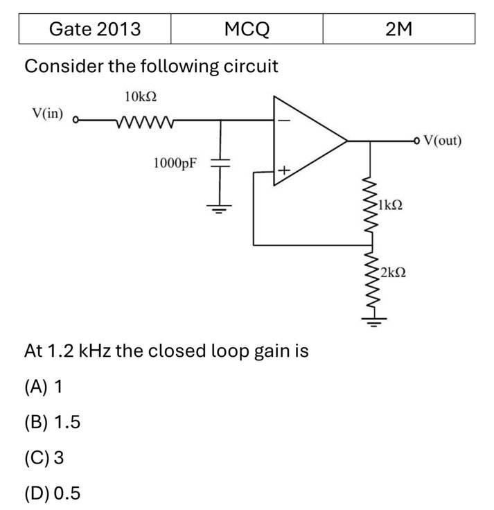 GATE 2013 OPAMP previous year question GATE_2013_Q55