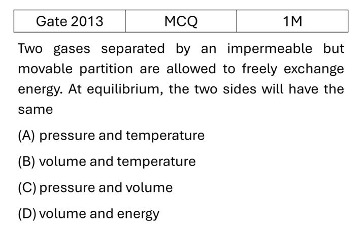 GATE 2013 Laws of thermodynamics previous year question GATE_2013_Q6