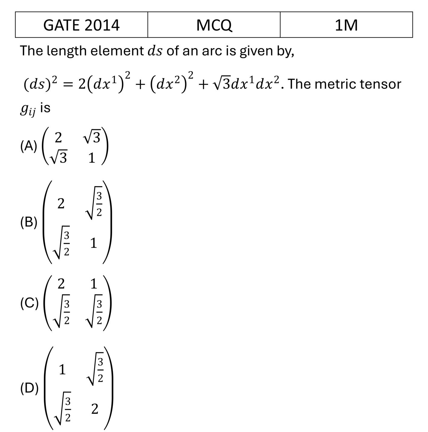 GATE 2014 Tensors previous year question GATE_2014_Q22