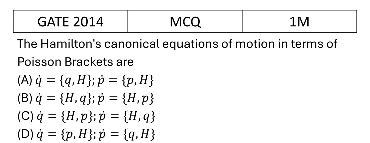 GATE 2014 Canonical Transformation and Poisson bracket previous year question GATE_2014_Q28