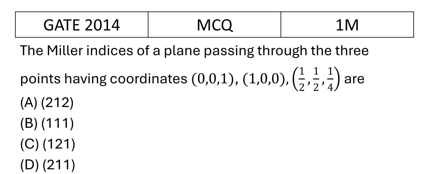 GATE 2014 Crystallography previous year question GATE_2014_Q29